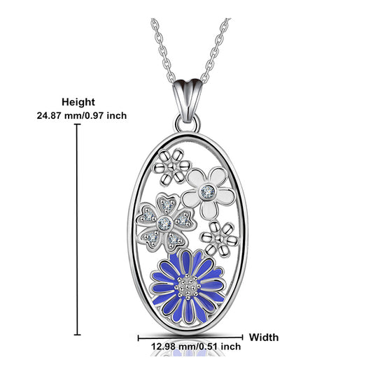 Sterling Silver Flower Necklace with Cubic Zirconia, Rhodium Plated