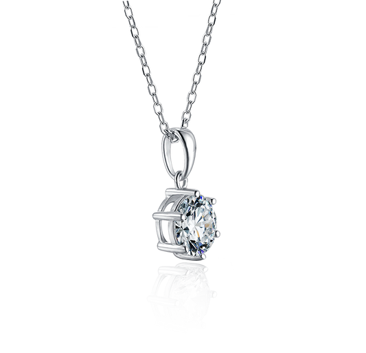 1ct Moissanite Necklace - 925 Sterling Silver, White Gold Plated, round pendant necklace