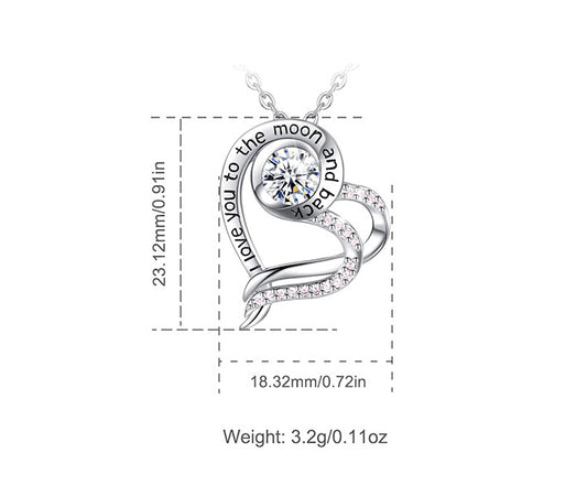 Sterling Silver Heart Necklace with Cubic Zirconia, Rhodium Plated
