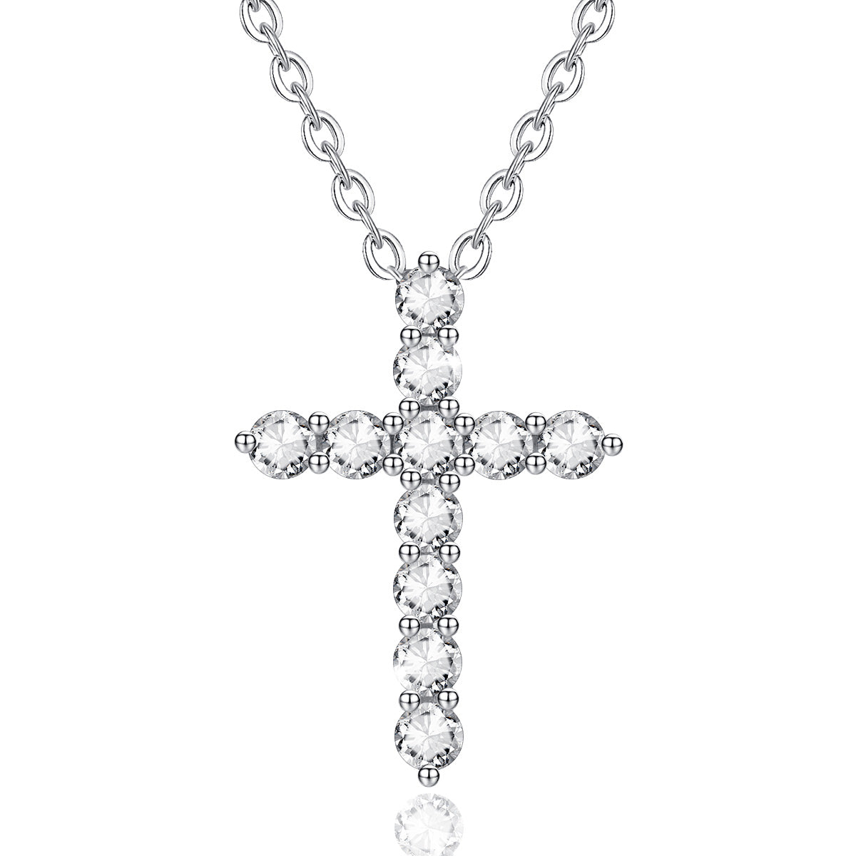 Sterling Silver Cross Necklace with Cubic Zirconia
