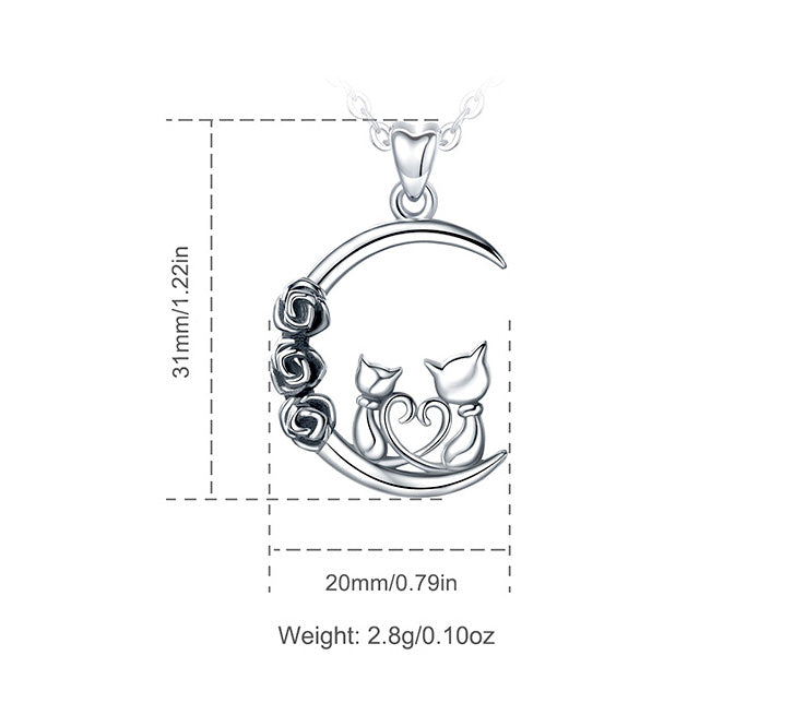 Moon Necklace in Sterling Silver with Vintage Oxidised, Rhodium Plated, for mum