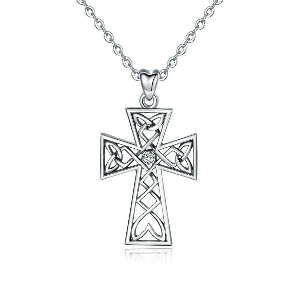 Cross Necklace in Sterling Silver with Cubic Zirconia, Vintage Oxidised, Rhodium Plated,