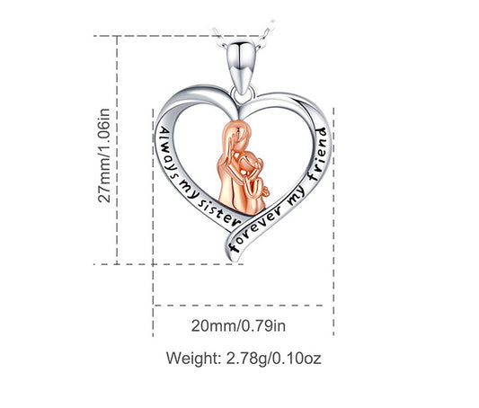 Sterling Silver Heart Necklace, Rose Gold and Rhodium Plated, Friendship