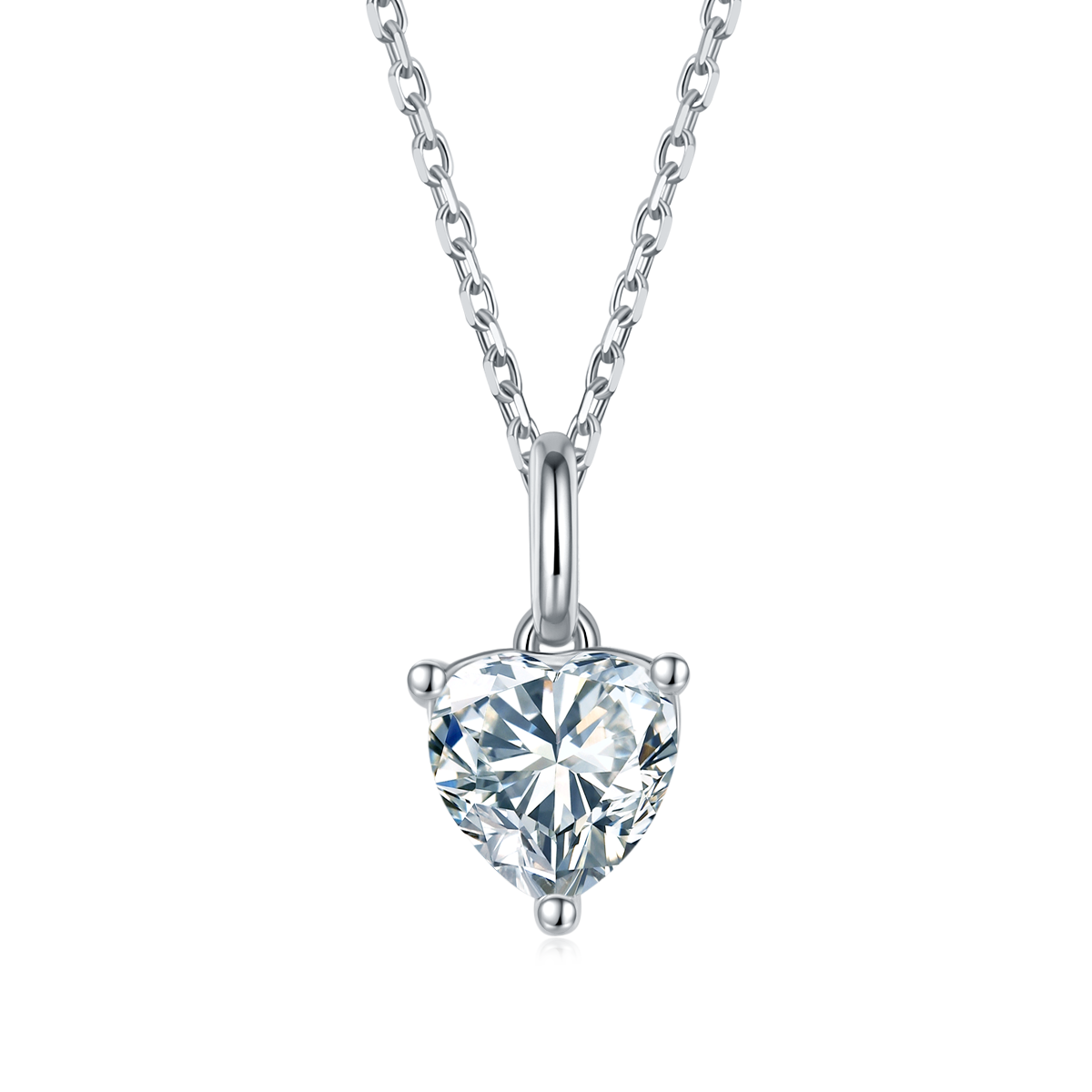 1ct Heart-shaped Moissanite Necklace in White Gold plated Sterling Silver