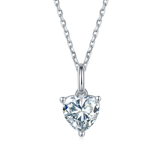 1ct Heart-shaped Moissanite Necklace in White Gold plated Sterling Silver