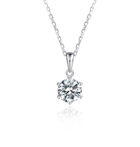 1ct Moissanite Necklace - 925 Sterling Silver, White Gold Plated, round pendant necklace