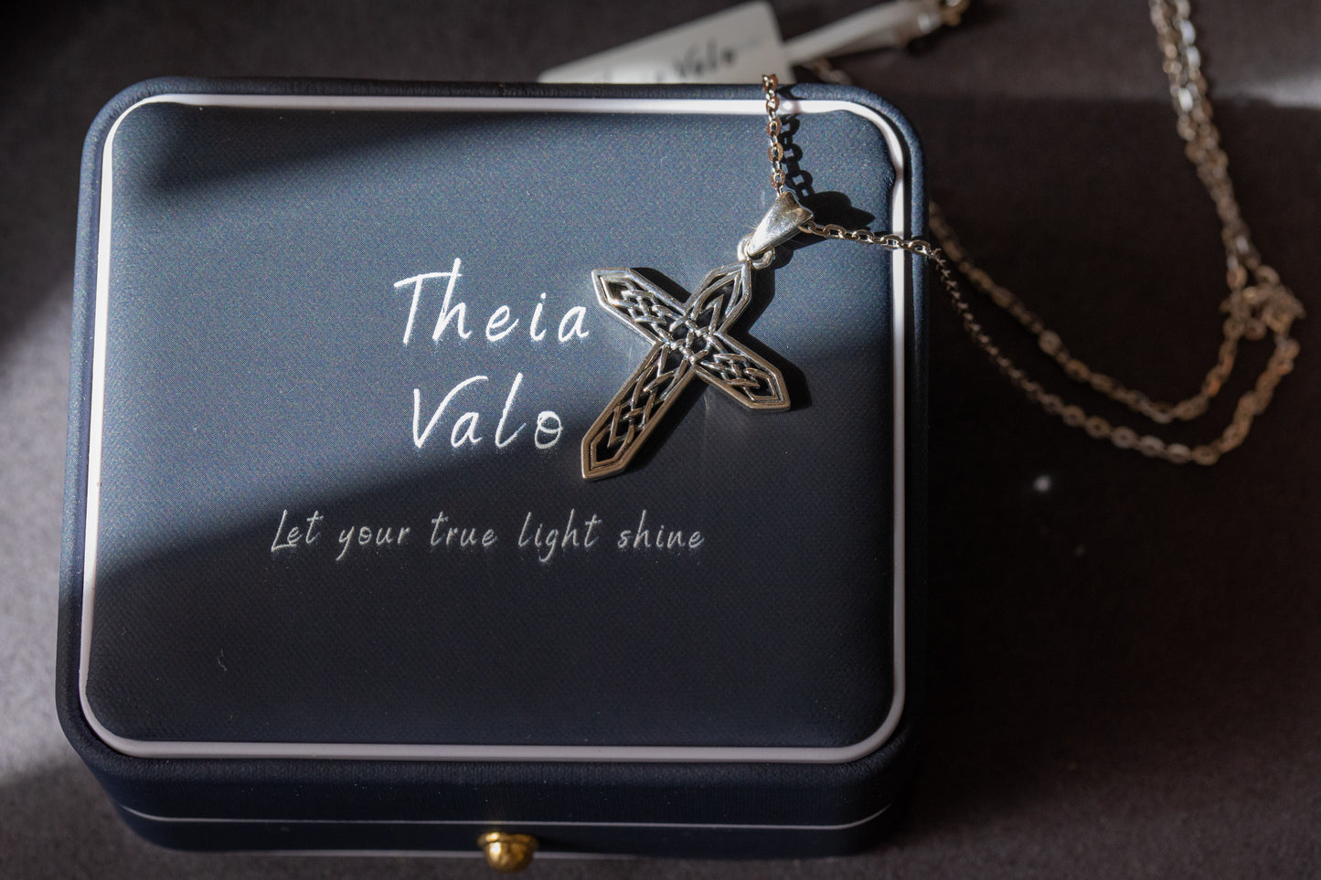 Cross Necklace in Sterling Silver with Vintage Oxidised, Rhodium Plated